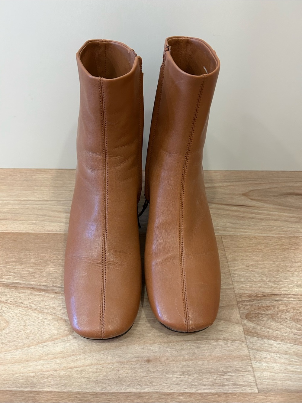 Everlane Women's Cognac Leather Square-Toe Ankle Booties